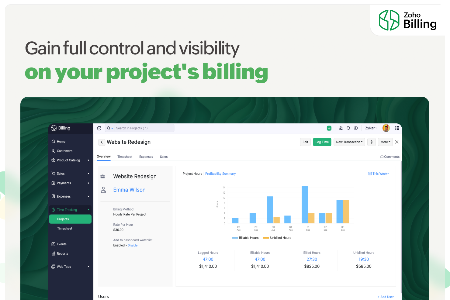 screenshot of Zoho Billing